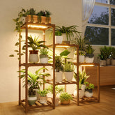 Bamworld plant stand with grow light showcasing the three-tier arrangement for indoor greenery.