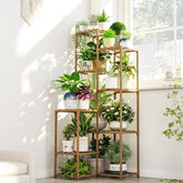 Bamworld tall corner plant stand saves floor space with multi-tier pot display