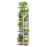 Bamworld tall plant stand 7-tier corner view shows space-saving versatility.