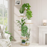 Bamworld white 6-tier plant stand side view showing vertical garden potential