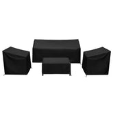 Baner Garden four-piece patio cover set protecting outdoor furniture and cushions.