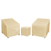 Baner Garden 3-piece patio bistro cover front view shields furniture from rain and dust.