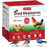 BANGION dried mealworms 10lbs bag front view, protein boost for chickens.