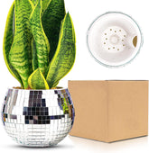 Baobyao disco ball planter silver on tabletop, perfect for small succulents and modern décor.