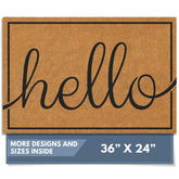 Barnyard Designs Hello doormat at the front door greets guests with bold welcome text
