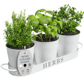 Barnyard Designs indoor herb planter set with tray in matte white for kitchen counter herb display