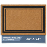 Barnyard Designs natural coco coir doormat with brown border welcomes guests outdoors
