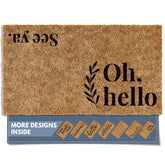 Barnyard Designs Oh Hello doormat outdoors with non-slip backing for safe entrances.