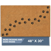 Barnyard Designs Paws doormat with paw print welcomes pets and guests.