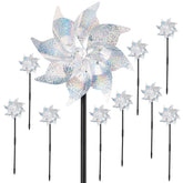 BATTIFE reflective pinwheels with stakes sparkle in sun to deter birds.