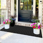 Bazasa front porch rug in black boho style enhances outdoor entry with durable, welcoming appeal.
