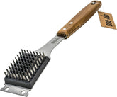 BBQ-Aid grill brush with wooden handle for easy no-scratch cleaning of outdoor grills.