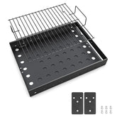 BBQ-PLUS stretchable charcoal tray extended to fit 15-28 inches for versatile grilling