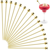 BBQStyle 20Pcs ball head gold cocktail picks for elegant garnishes.