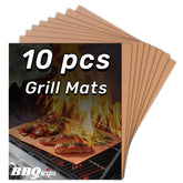 BBQtrips copper grill mats with non-stick surface for easy burger flipping