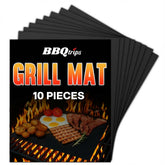 BBQtrips 10-pack grill mats laid out to showcase non-stick surface for easy grilling.