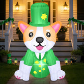 BD Corgi inflatable in green suit and top hat adds festive yard charm.