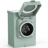 BEBOBLY generator inlet box front view with weatherproof seal for outdoors.
