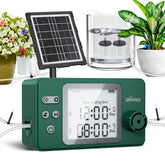 Beday solar-powered drip irrigation kit overview showing dual pumps for multi-pot watering.