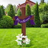 Beeveer Easter He Is Risen yard sign with stakes, bright outdoor display.