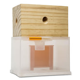 Bee Warehouse carpenter bee trap front view with a sturdy catch chamber for safe release.