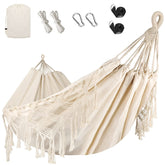Bellzacasa Double Hammock tassels on the sides for stylish outdoor lounging.