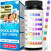 Benicci 7-in-1 pool test strips pack for quick home water testing.
