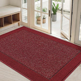 BEQHAUSE 32x48 dirt-trapper door mat at entryway in red adds cleanliness.