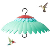 Beserie Squirrel Baffle on a hanging feeder with a green dome protects seeds and attracts hummingbirds.