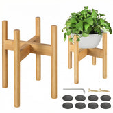 BESHOF bamboo plant stand with adjustable 8–12 inch pots for beige decor.