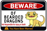 Bestylez Beware Bearded Dragons sign front view aluminum for reptile room decor and safety cue.