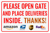 Bestylez delivery sign outdoor 12x8 clearly asks to please open the gate for deliveries.