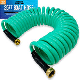 Better Boat 25ft coiled hose neatly stored for boats and RVs, ready for quick washes.