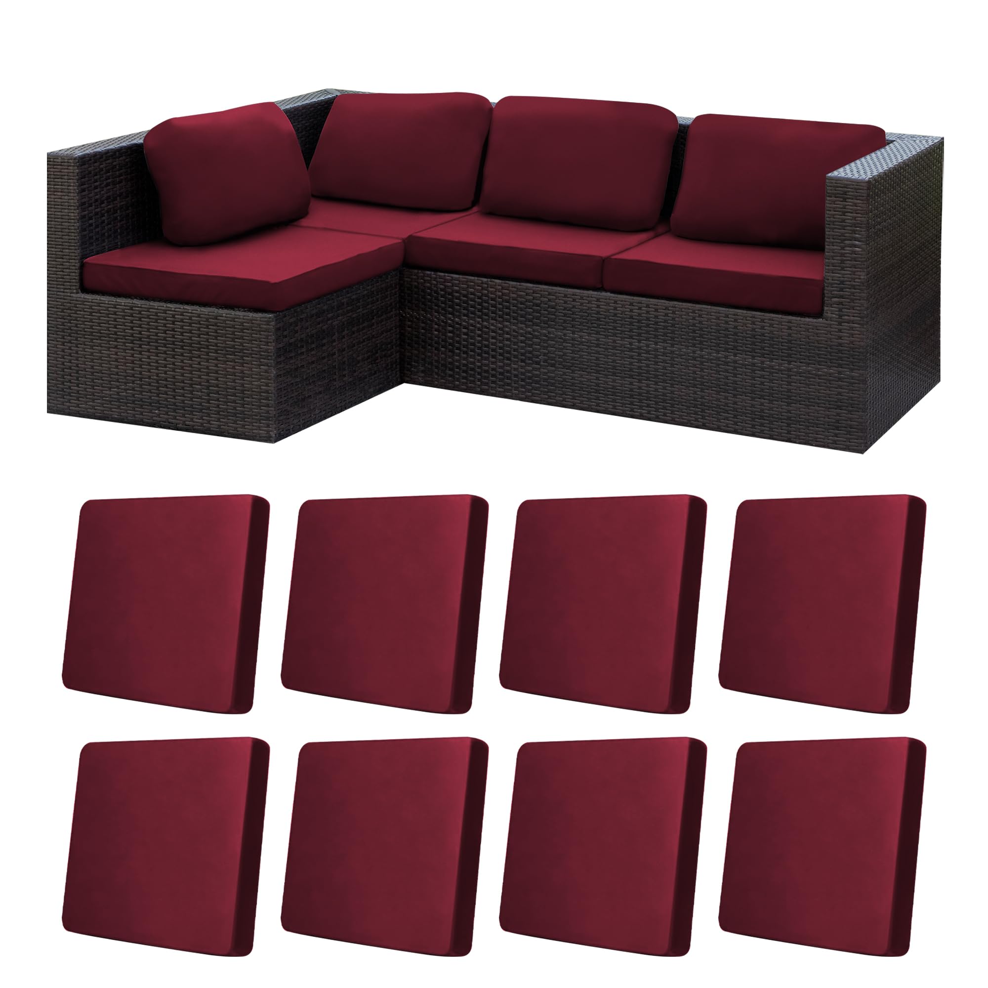 BIETYONE 8-piece stretch cushion cover set in wine red for outdoor sofas.