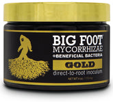 Big Foot Gold bottle label highlights premium mycorrhizal fungi for healthier roots