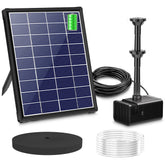Biling solar panel with glass protection powering outdoor fountain efficiently.