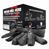 Bincho-Yaki Hero premium binchotan charcoal 8-11in sticks for high-heat grilling.