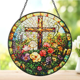 Bingcute stained glass cross suncatcher bright colors through sunlight for windows