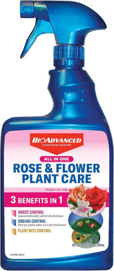 BioAdvanced All-in-One bottle ready-to-use for outdoor rose and flower protection.