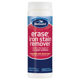 BioGuard Erase Iron Stain Remover bottle targets iron stains for clear pool water