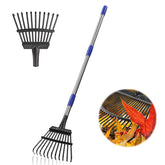 Bird Twig Garden Rake with adjustable long handle for comfortable reach and control.