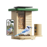 Birdfy Smart Feeder in natural fir wood enhances backyard aesthetics.