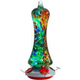 Birdkiss glass hummingbird feeder with ant moat attracts hummers while deterring ants.
