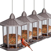 Birdream pagoda feeder on outdoor hook attracts wild birds in brown finish