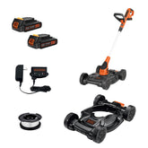 Black+Decker 3-in-1 weed eater and mower in action for versatile yard care
