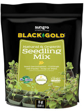 Black Gold Seedling Mix 8qt bag front ready for organic seed germination