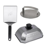 Blackstone Hamburger Kit spatula flip for precise, even searing on the grill.