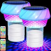 Blansong solar pool chlorine floater 2-pack charging in sunlight for nighttime use