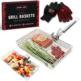 Blazin' Grill basket on grill ensures even cooking for vegetables.