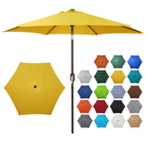 Blissun 7-5ft patio umbrella open yellow provides wide shade for outdoor dining.